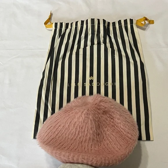 Lele Sadoughi Faux Angora Knit Beret Hat Dusty Rose Pink NWT - Picture 8 of 8